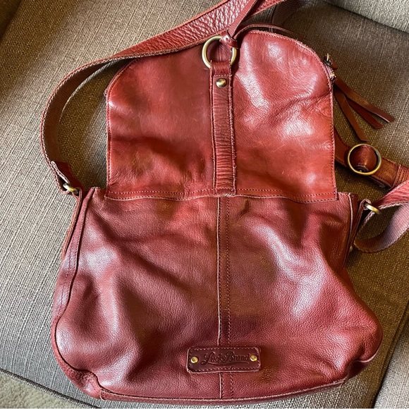Vintage Lucky Brand Jeans Distressed Leather Flap Shoulder Bag Purse Brown Red - Picture 5 of 11